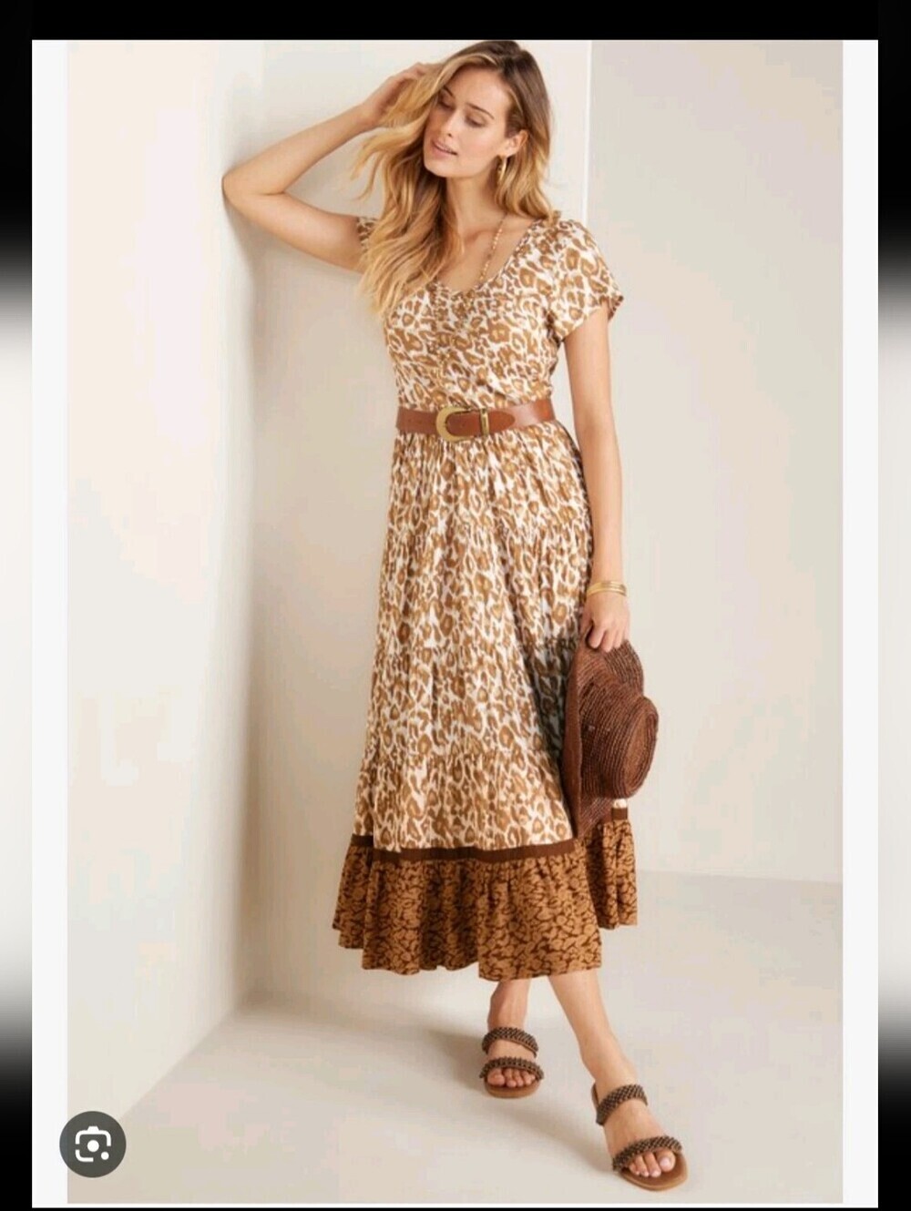 Soft Surroundings Kara Tiered Leopard Print Midi Dress